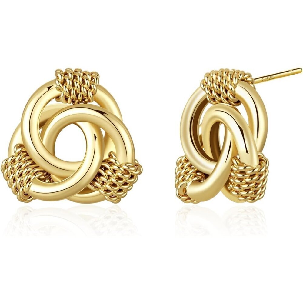 Women's 14K Gold Chunky Knot Stud Earrings Lightweight Dainty Jewelry Gifts